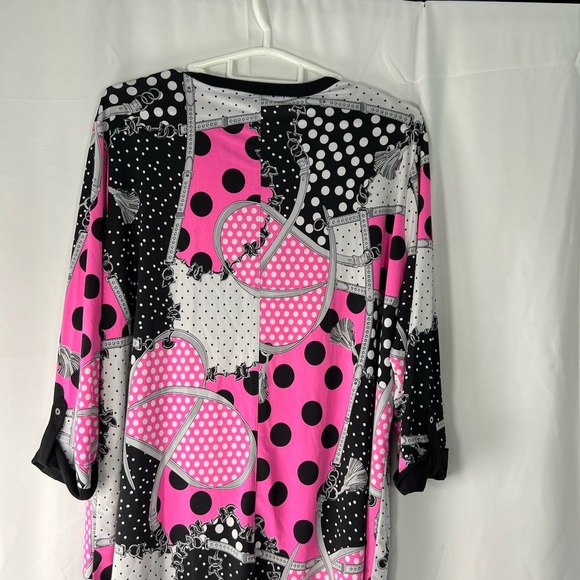 Peter Nygard Black and Pink Polka Dot Top - Picture 3 of 8
